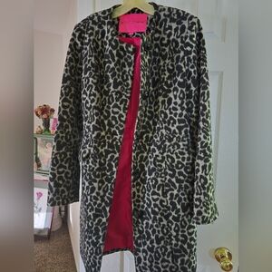 Betsey Johnson Leopard /CheetahPrint Women's Coat - Black And Gray, Pink Lining